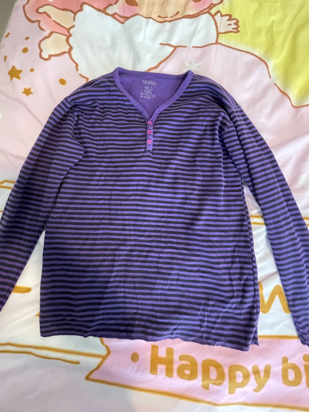 Arizona Jean Company Purple and Black Striped Henley Top